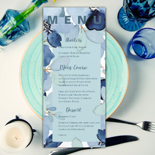 Menu Jolie aquarelle Bleu Floral Mariage