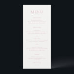 Menu Jordanie Mariage rose élégant<br><div class="desc">Un menu de mariage élégant avec un design classique avec votre monogramme dans une police de script et votre menu dans une police de serif traditionnelle.</div>