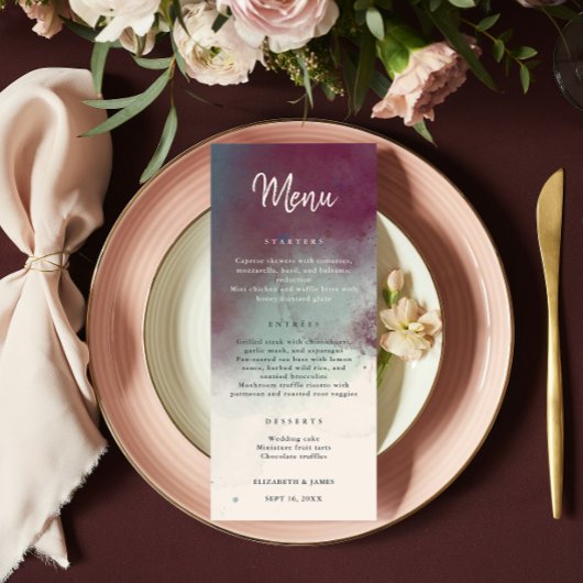 Menu Joyau d'aquarelle moderne tons Boho Mariage