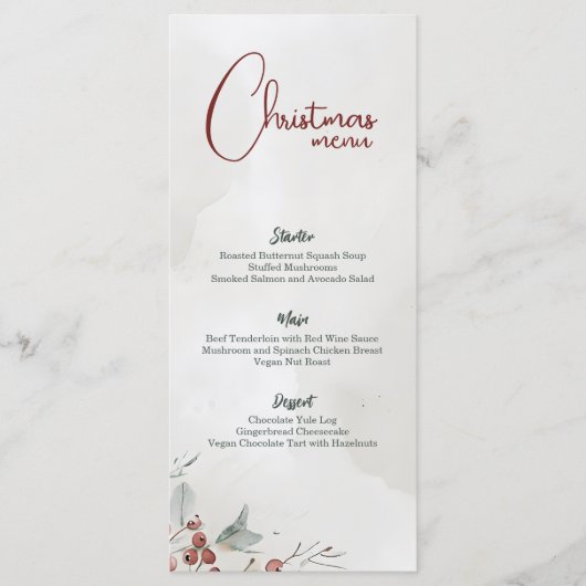 Menu Joyeuse aquarelle de Noël Berry d'hiver non photo (Devant)