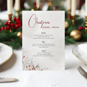 Menu Joyeuse aquarelle de Noël Berry d'hiver non photo