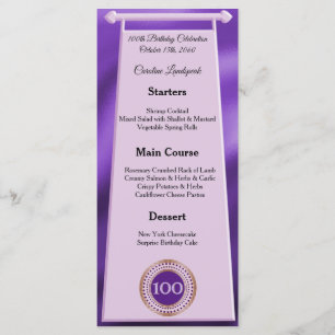 Menu Joyeux 100e anniversaire Purple Parties scintillan