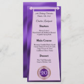 Menu Joyeux 20e anniversaire violet Parties scintillant (Devant / Derrière)
