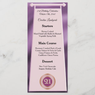 Menu Joyeux 21e anniversaire Rose Parties scintillant o