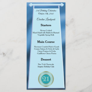 Menu Joyeux 21e anniversaire Turquoise Blue Parties sci