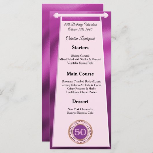 Menu Joyeux 50e anniversaire Pink Parties scintillant P (Devant / Derrière)