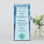 Menu Joyeux 50e anniversaire Turquoise Blue Parties sci (Debout devant)