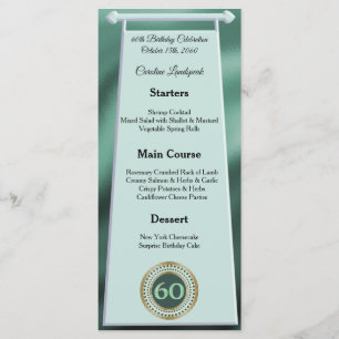 Menu Joyeux 60e anniversaire Parties scintillant verte 