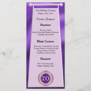Menu Joyeux 70e anniversaire Purple Parties scintillant