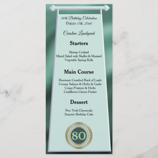 Menu Joyeux 80e anniversaire Parties scintillant verte (Devant)