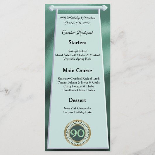 Menu Joyeux 90e anniversaire Parties scintillant verte  (Devant)