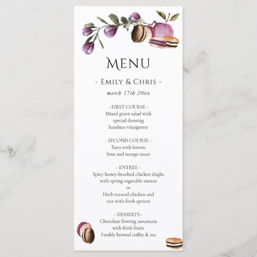 Menu Joyeux Macaron | Élégant Violet Floral Moderne (Devant)