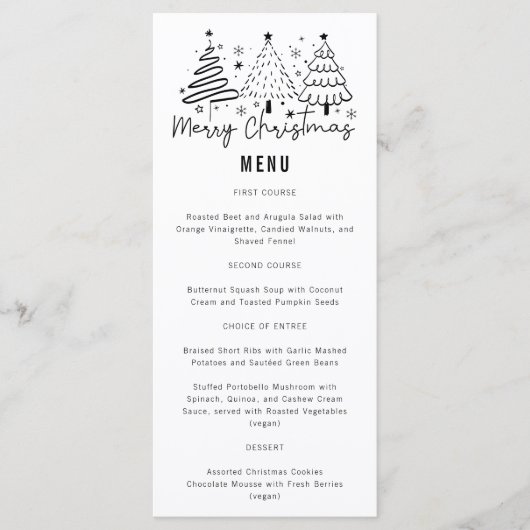 Menu Joyeux Noël Arbres Dîner Fête (Devant)