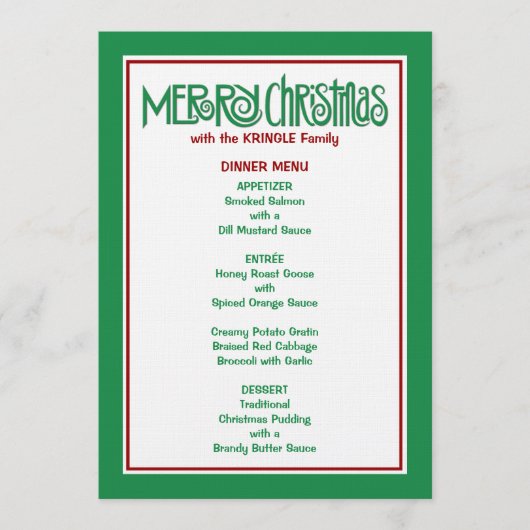 Menu Joyeux Noël vert Dîner (Devant)
