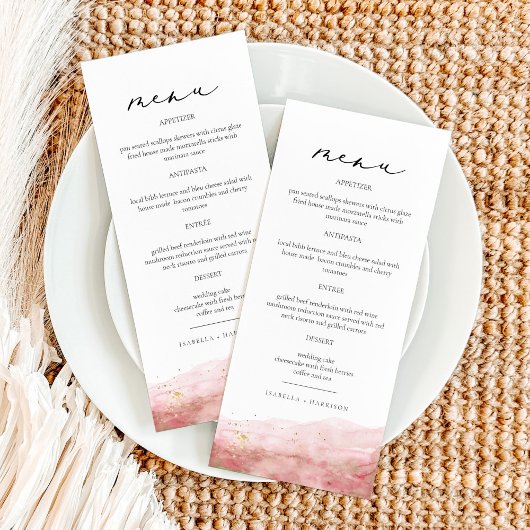 Menu JULIEN Dusty Rose Blush Pink Aquarelle Or Fleck