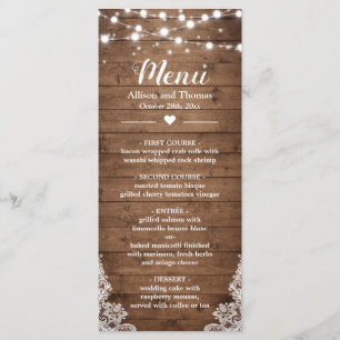 Menu Jumelages Dentelles rustiques Mariage en bois rust