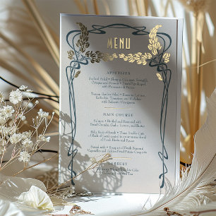 Menu Kaart Art Nieuwe Blauwgroen Gold Foil
