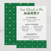 Menu Kerst Groen en Gold Stars Kaart (Voorkant / Achterkant)