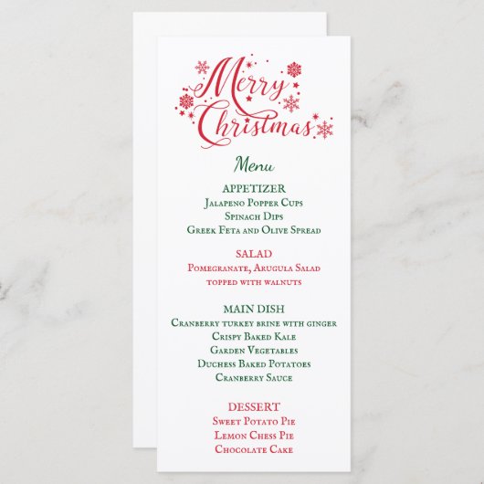 Menu Kerstmis (Voorkant / Achterkant)