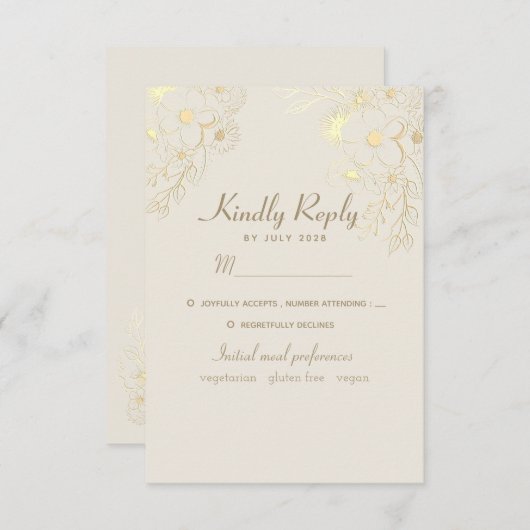 Menu Keuze Gouden Bruiloft RSVP Kaart (Voorkant / Achterkant)