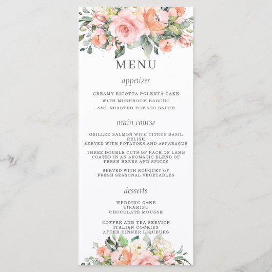 Menu Keuze Peach Ivory Pink Floral Wedding (Voorkant)