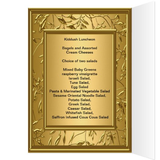 Menu Kiddush, Brunch, Bat Bar Mitzvah Populaire (Intérieur (Gauche))