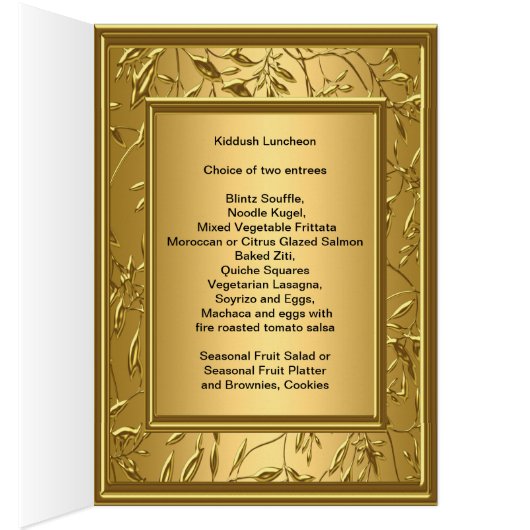 Menu Kiddush, Brunch, Bat Bar Mitzvah Populaire (Intérieur (Droit))
