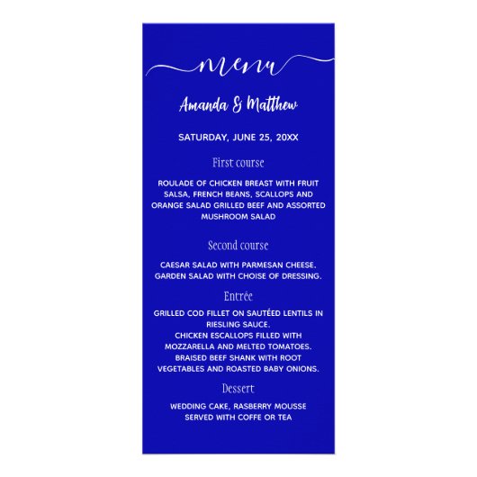Menu koninklijk blauw wit bruiloft (Voorkant)