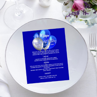 Menu koninklijke blauwe witte ballonnen verjaardag