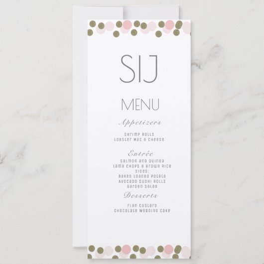 Menu Kraft Mariage Confetti Points Roses Or (Devant)