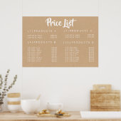 Menu Kraft Prix des Services Affiche Imprimée sur  (Cuisine)