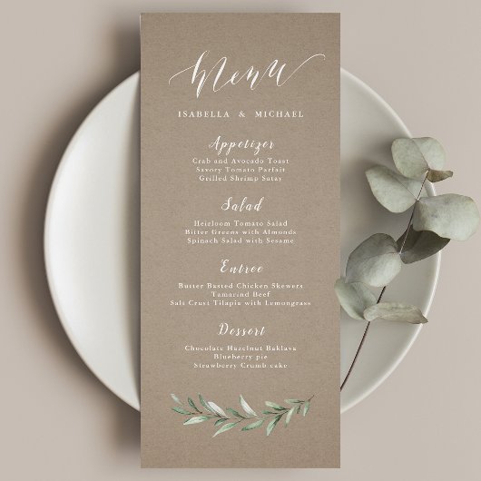 Menu Kraft Simple calligraphie rustique mariage de verd