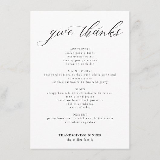 Menu La Calligraphie Moderne Donne Merci Thanksgiving (Devant)