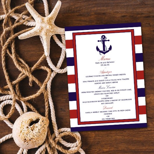 Menu La collection de Mariages d'Ancres nautiques Red &