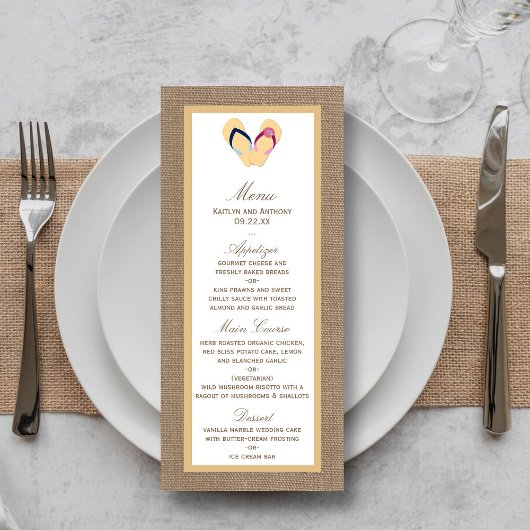Menu La collection de Mariages Flip Flop Sand Beach Bur