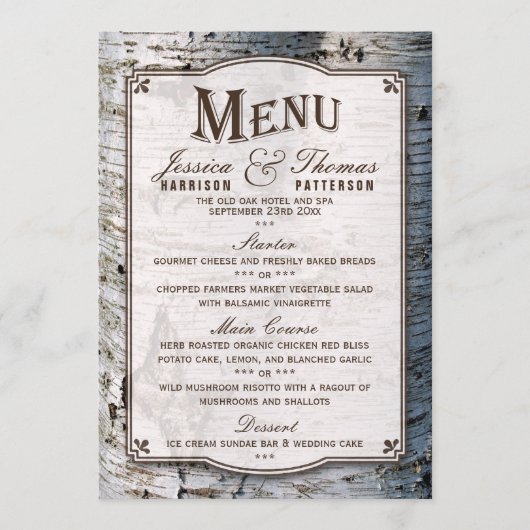 Menu La collection de Mariages Rustic Silver Birch Tree (Devant)