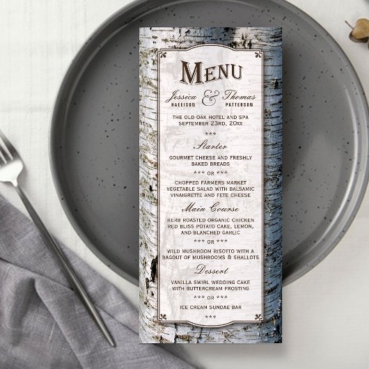 Menu La collection de Mariages Rustic Silver Birch Tree