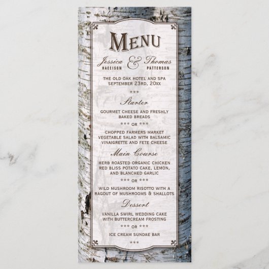 Menu La collection de Mariages Rustic Silver Birch Tree (Devant)