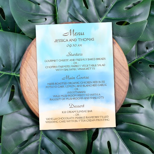 Menu La collection de mariages Watercolor Beach