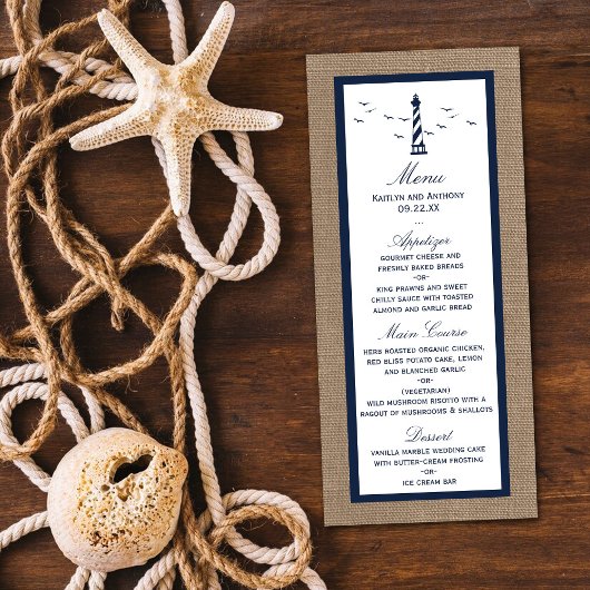 Menu La collection Mariage de Burlap du phare nautique