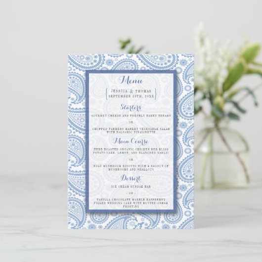 Menu La collection Mariage moderne Paisley - Bleu (Debout devant)
