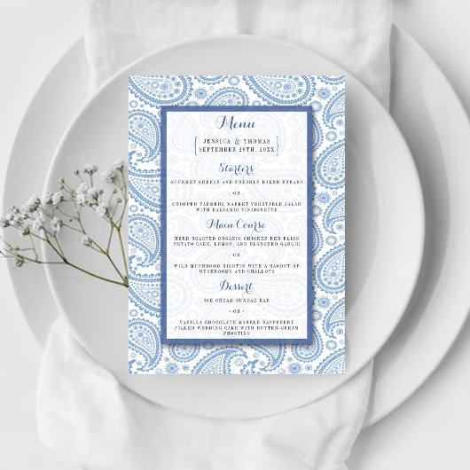 Menu La collection Mariage moderne Paisley - Bleu