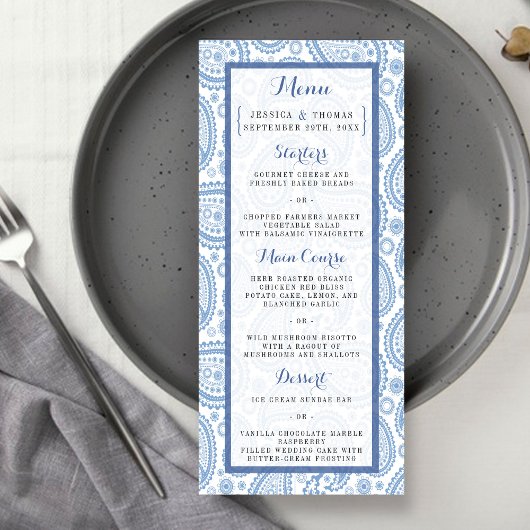 Menu La collection Mariage moderne Paisley - Bleu