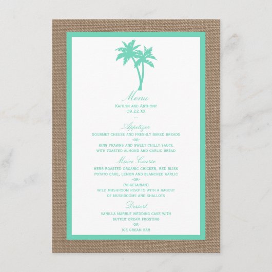 Menu La collection Tropical Palm Tree Beach Wedding (Devant)