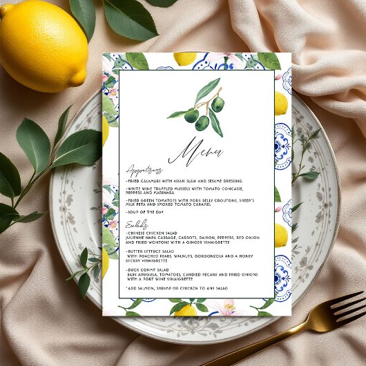 Menu La Dolce Vita Lemon & Olive Mariage méditerranéen