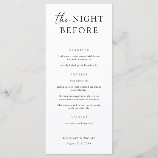 Menu La Nuit Avant Le Dîner De La Répétition Mariage Me (Devant)