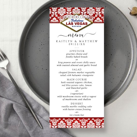 Menu La Parties scintillant Damask Las Vegas Mariage Co