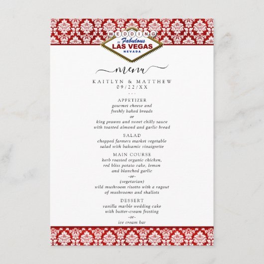 Menu La Parties scintillant Damask Las Vegas Mariage Co (Devant)