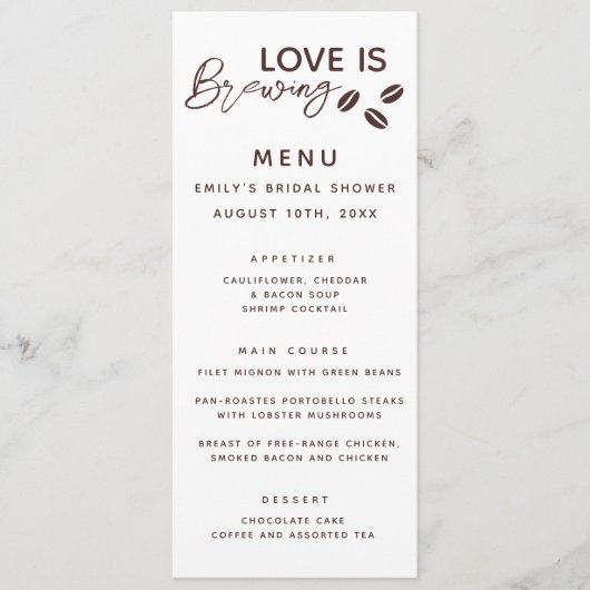 Menu L'amour brasse du café Thème Fête des mariées (Devant)