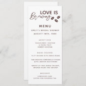 Menu L'amour brasse du café Thème Fête des mariées (Devant / Derrière)